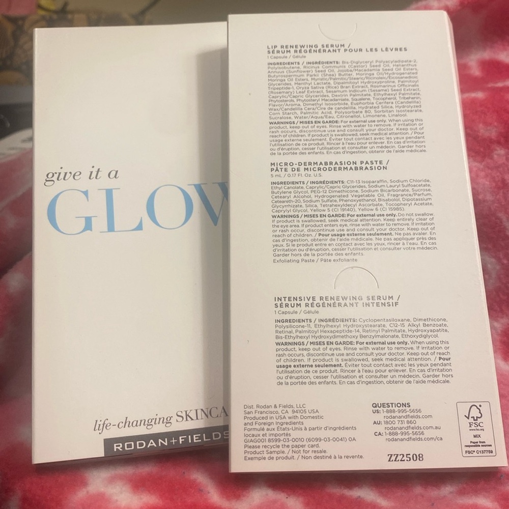 Samples of lip renewing serum, microdermabrasion paste, intensive renewing serum